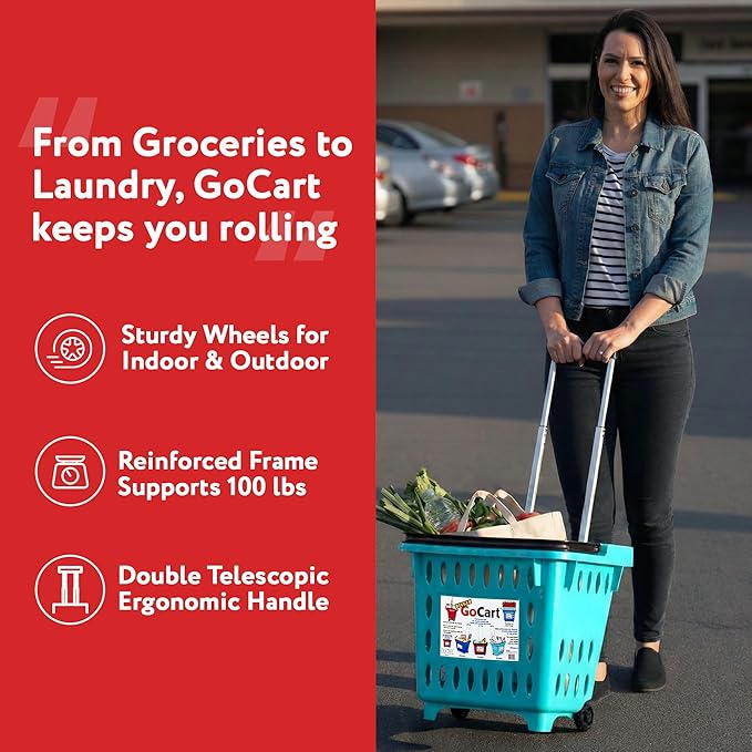 dbest products GoCart, Teal Grocery Cart Shopping Laundry Basket on Wheels