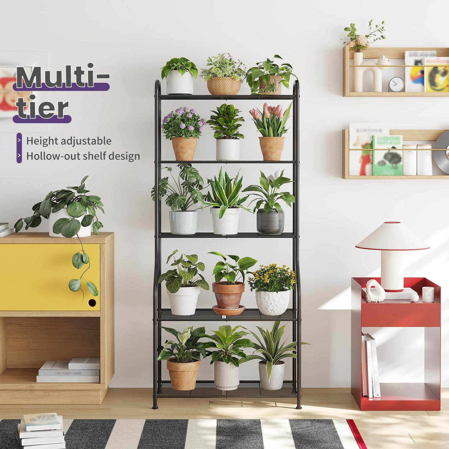 Wieghda 5-Tier Corner Plant Stand, Metal Black Flower Pot Rack, Indoor Outdoor Heavy Duty Shelf (Black, 5 Tier)