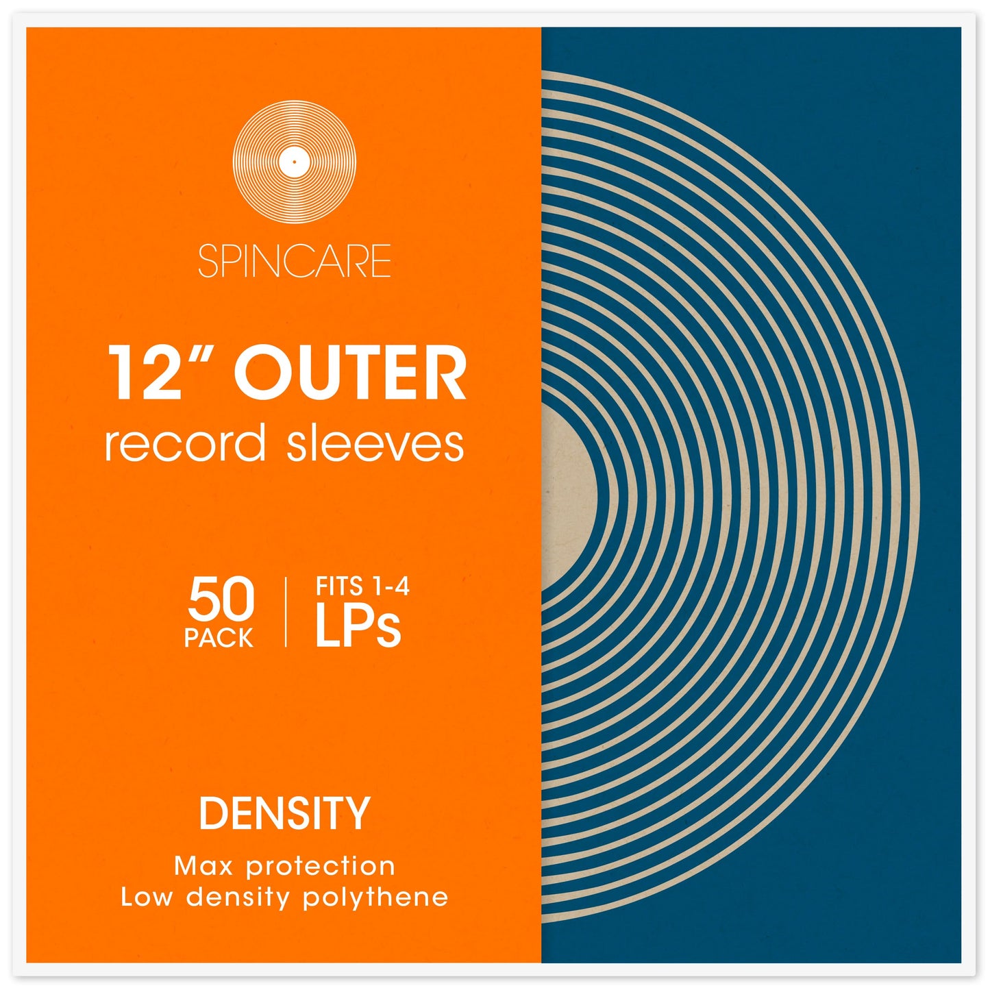 SPINCARE 50x 12 Inch UV Protection Frosted Outer Vinyl Record Sleeves Density Single & Double Album LP Protective Sleeve | Strong Polyethylene Archival Plastic Vinyl Record Storage Covers
