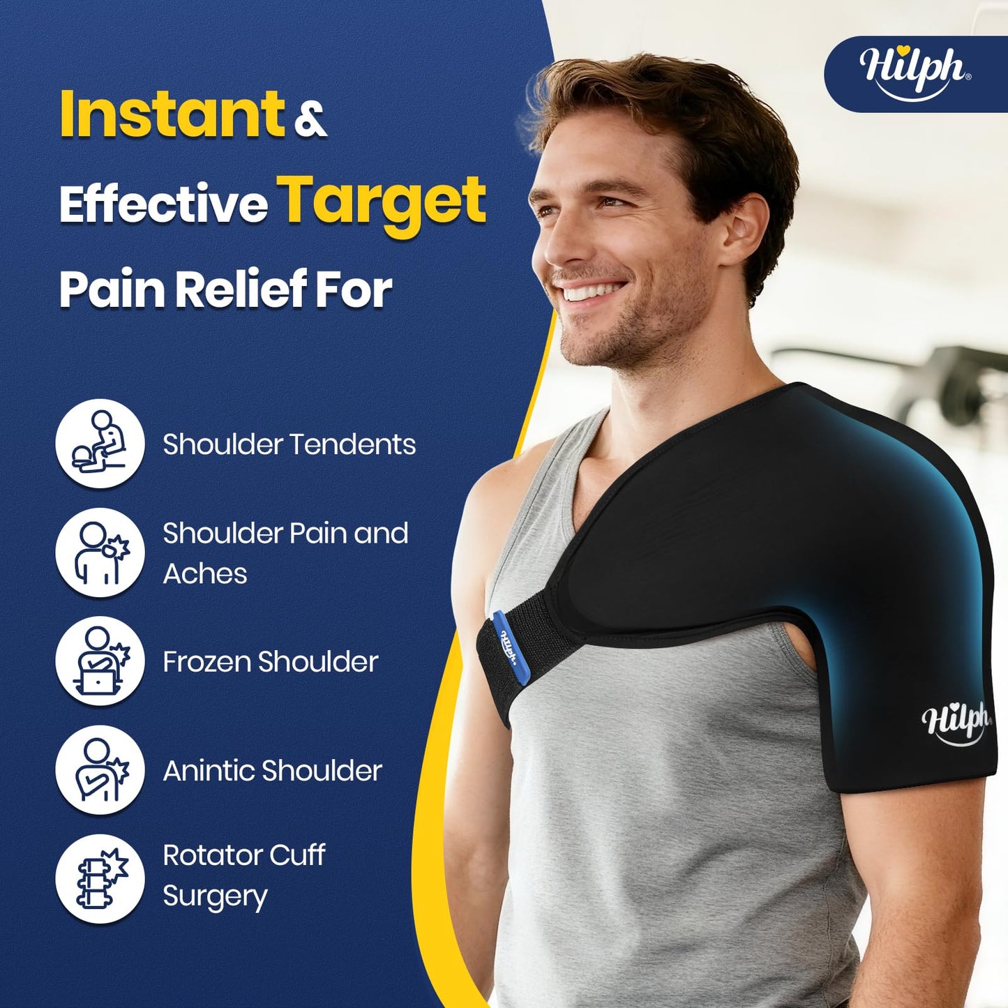 Hilph 3D Double-Layer Gel Shoulder Ice Pack Wrap for Rotator Cuff & Surgery Recovery - Reusable Cold Therapy Gel Pack with Adjustable Straps, Easy to Wear, Flexible Fit for Men & Women, Medium