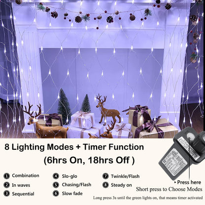 Joomer Christmas Net Lights - 12FT x 5FT 360 LED Plug-in Mesh Lights, Waterproof with 8 Modes, Timer, Connectable for Bushes, Trees, Garden, Outdoor Christmas Decor (Clear Wire, White)