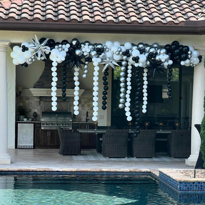 Black White and Gold Linking Balloons, 90PCS Black Gold and White Balloon Arch, Metallic Silver Quick Linked Connecting Balloon for Wedding Birthday Baby Shower Graduation New Year Party Decorations