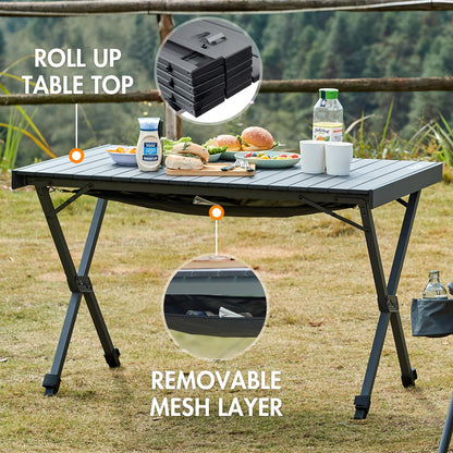 PORTAL Folding Outdoor Camping Table with Adjustable Height, Aluminum Roll-Up Top and Carry Bag, Big Large Portable Tables for Picnic, BBQ and Tailgating, Dark Gray