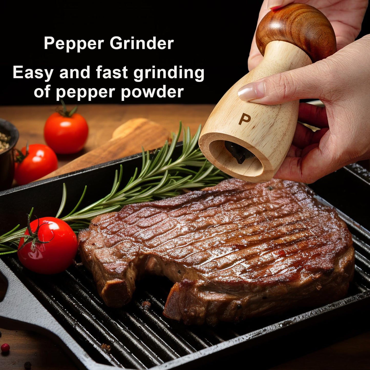 Wooden Salt and Pepper Grinder Set 2 Pack, Manual Pepper Mill Grinder Set, Adjustable Ceramic Pepper Mill, Wood Salt and Pepper Shakers Set - 4.8 Inches