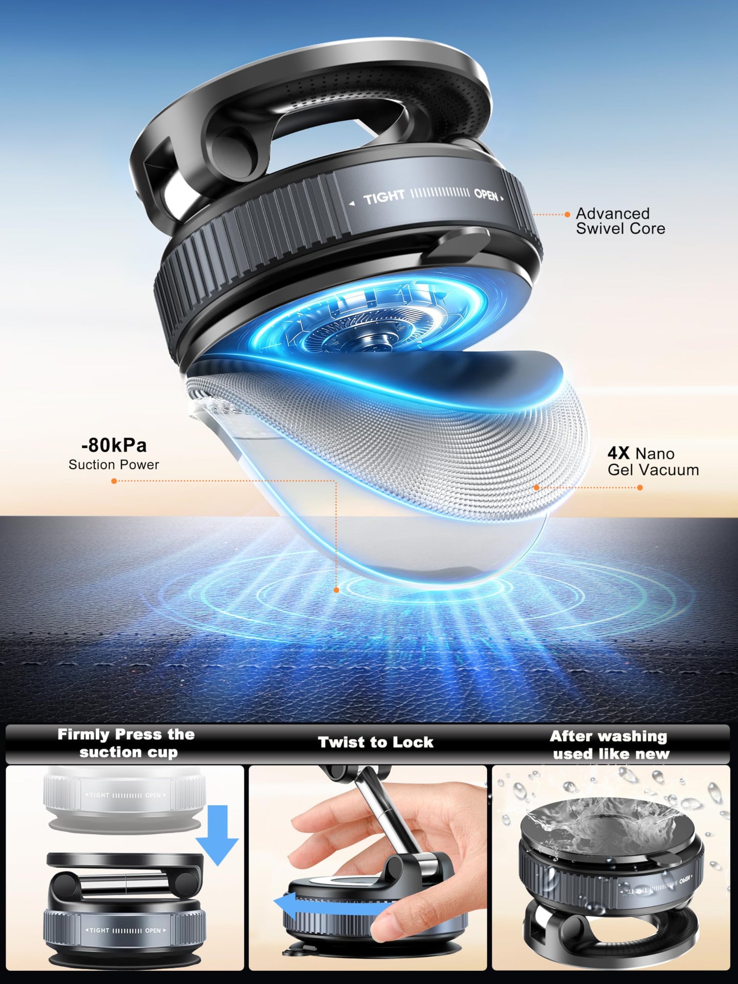 snanlen Upgraded 360° Vacuum Magnetic Phone Holder, Magnetic Car Phone Mount, Hands-Free Suction Cup Phone Holder for Car/Gym/Mirror/Shower, Car Mount Compatible with iPhone 17 Pro Max/Android