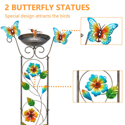 SUNNYPARK Bird Bath with Trellis Outdoor, Antique Garden Iron Plant Trellis with Decorative Floral-Butterflies Detachable Bird Bath Bowl Metal Potted Plants Support for Climbing Flowers