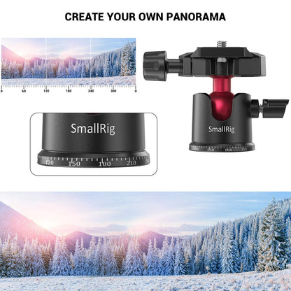 SmallRig Mini Ball Head, Tripod Head Camera 360° Panoramic with 1/4" Screw 3/8" Thread Mount and Quick Release Plate Metal Ball Joint for Monopod, DSLR, Phone, Gopro, Max Load 4.4lbs/2kg - BUT2665