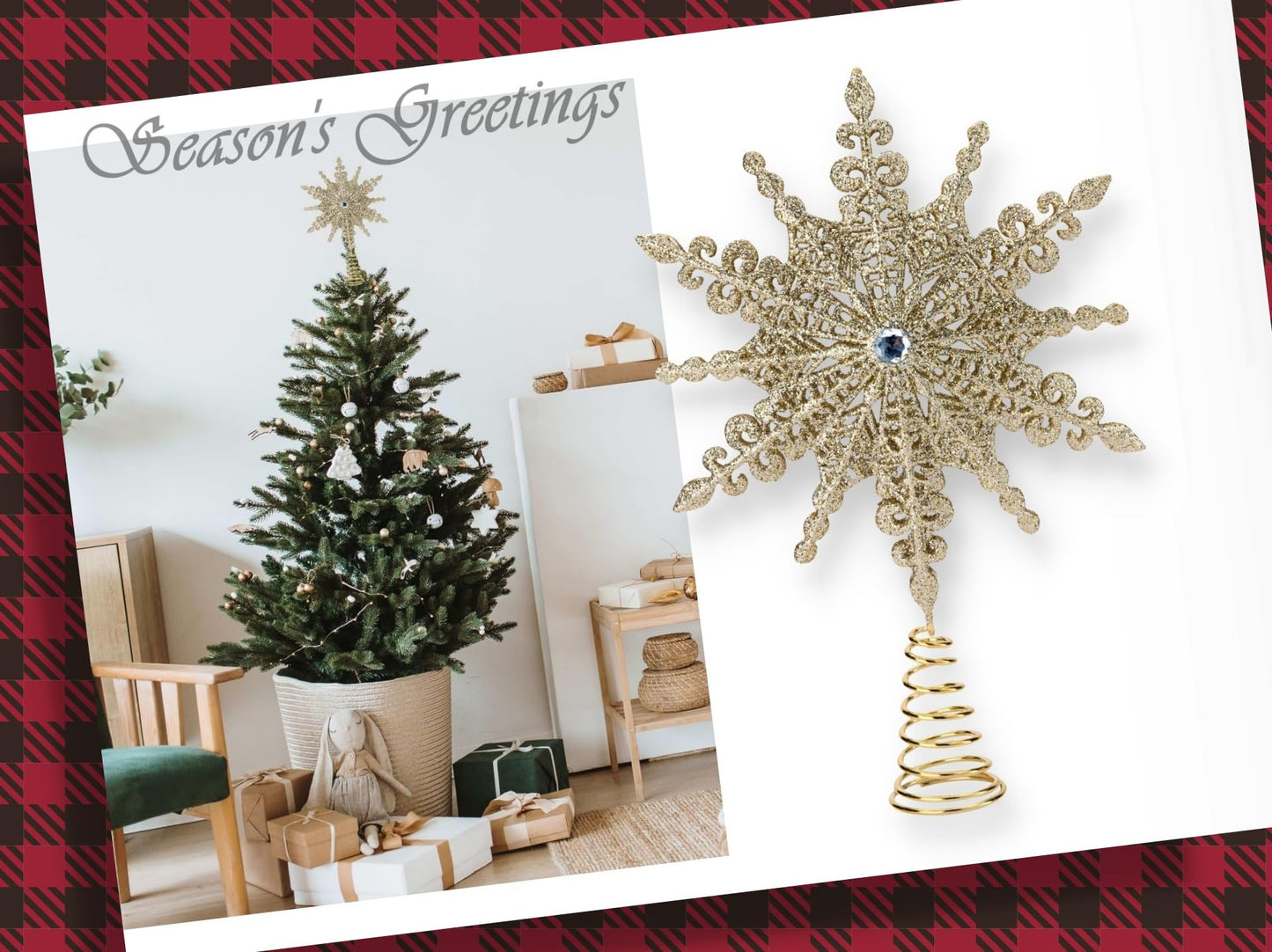Christmas Traditions 8 inch Gold Glittered Filigree Christmas Star Tree Topper Star/Home Decor Ornaments (Gold)