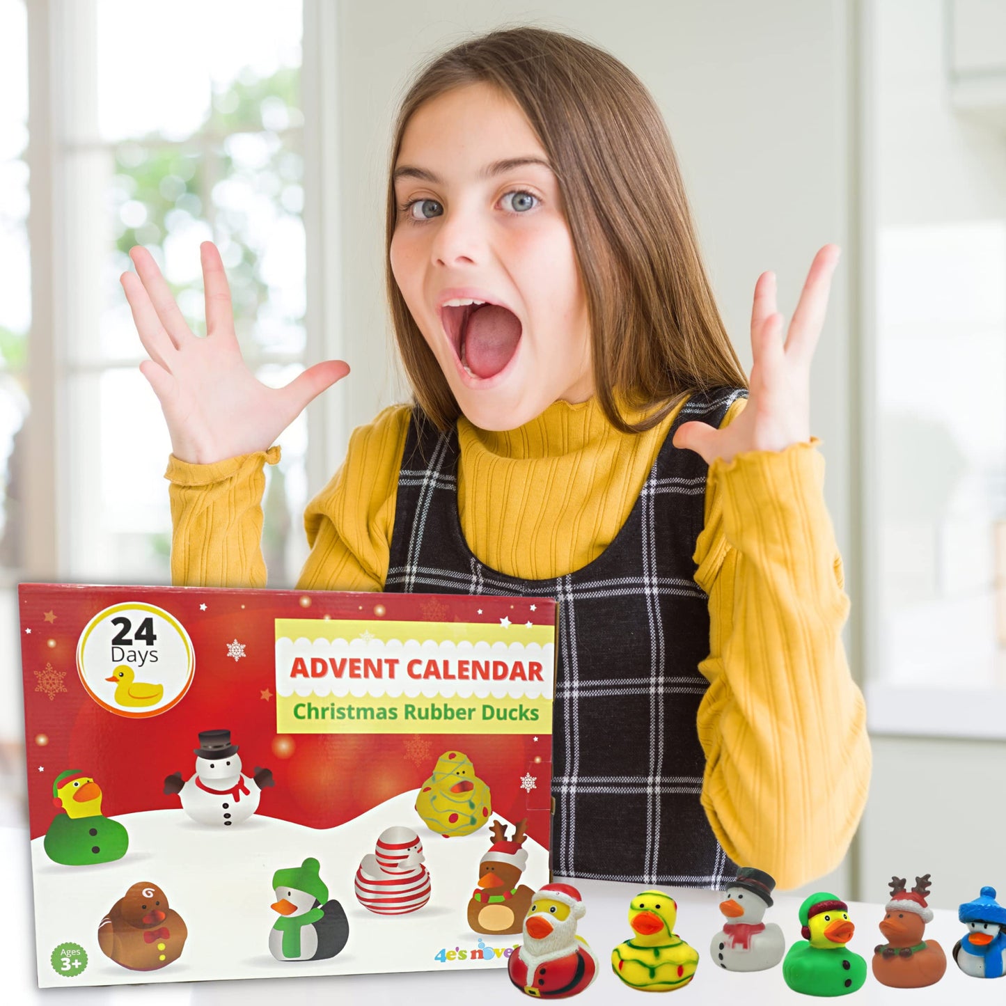 4E's Novelty Christmas Advent Calendar 2025 Kids with Christmas Rubber Ducks for Toddlers, 24 Days Christmas Countdown Calendar Toy & Gifts for Boys & Girls, Jeep Ducks