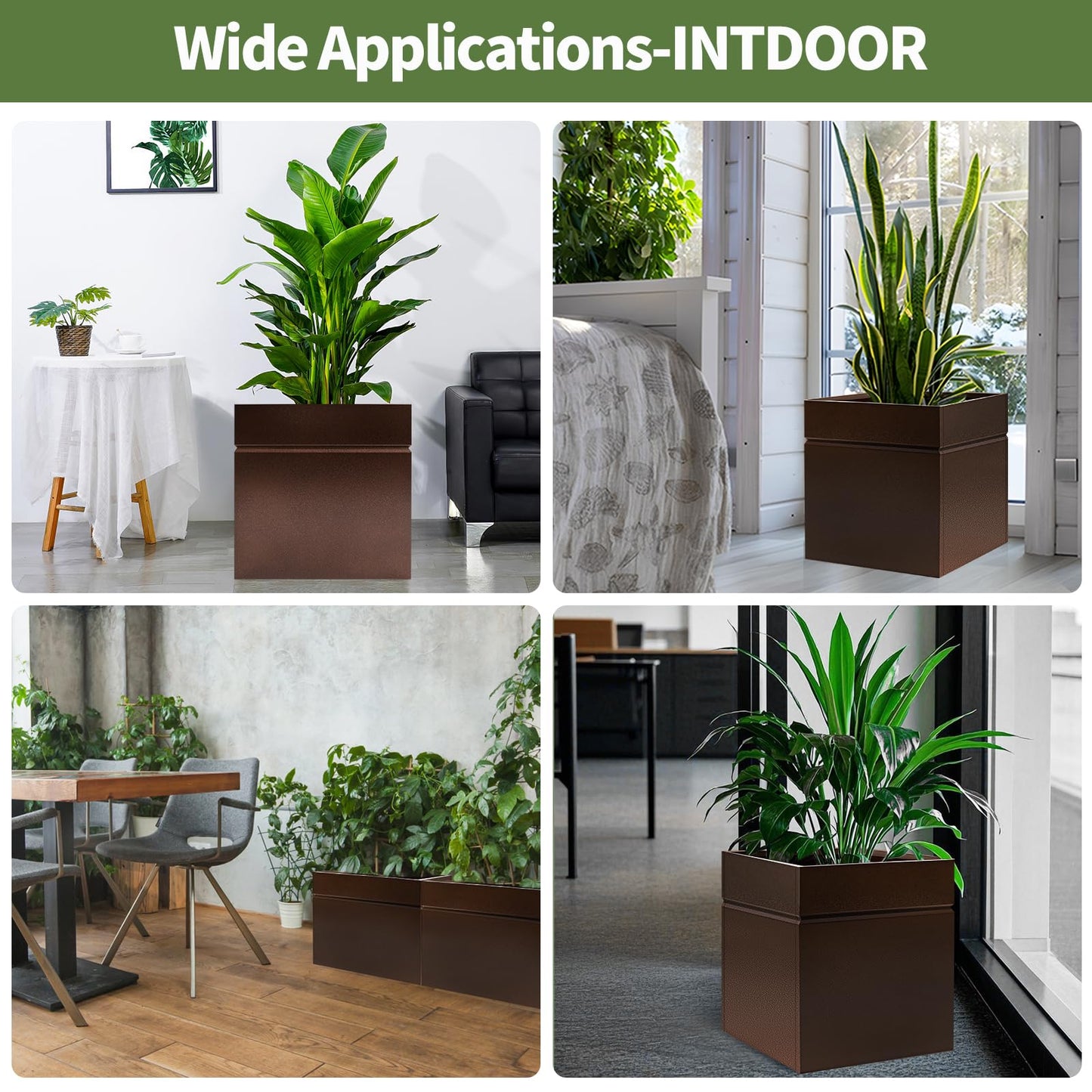 HONYTA Matel Planter Box 17" L x 17" W x 18" H, Cube Heavy Duty Powder Coating Steel Planters with Drainage Hole, Indoor Outdoor All-Weather Use for Home, Porch, Patio, Garden(Bronze)