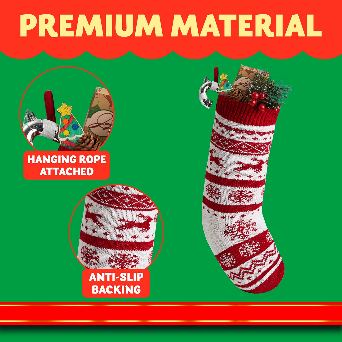 JOYIN 3 Pack 18" Knit Christmas Stockings, Large Rustic Yarn Xmas Stockings for Family Holiday Decorations