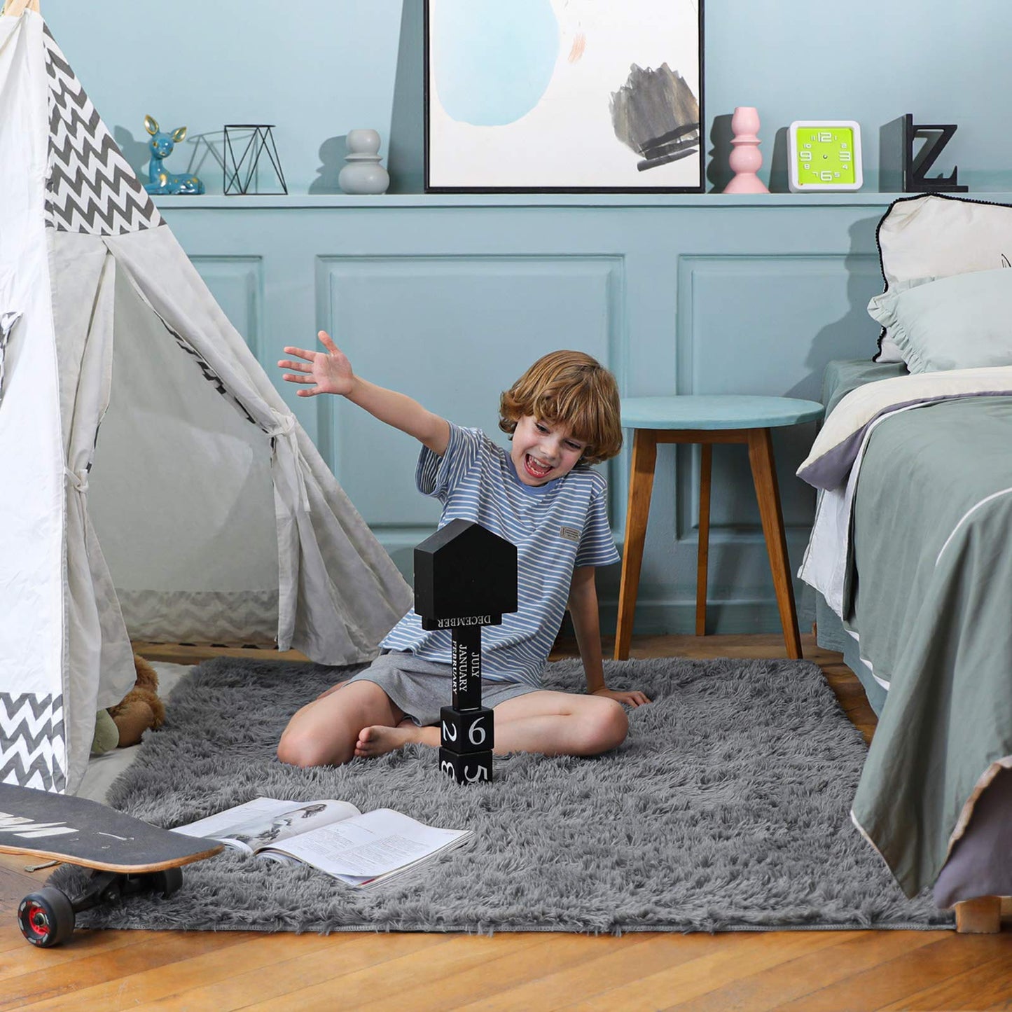 Ophanie Area Rugs for Bedroom Living Room, Grey Fluffy Fuzzy Shag Shaggy Soft Plush Carpet, 4x6 Indoor Floor Gray Rug for Kids Home Dorm Decor Aesthetic