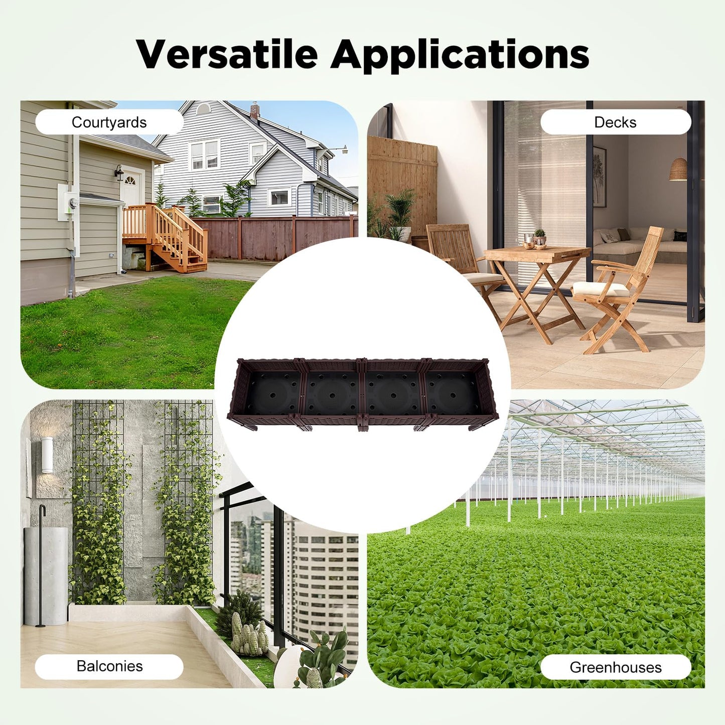 Gdrasuya10 Set of 4 Raised Garden Bed for Outdoor Plant, Elevated Planter Boxes Stand with Legs, Herb Flowers Vegetables Plastic Planter Box for Patio Yard Balcony, 15.3", Brown