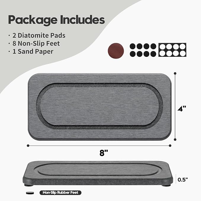 2Pack Diatomite Stone Coasters Water Absorbing Sink Tray