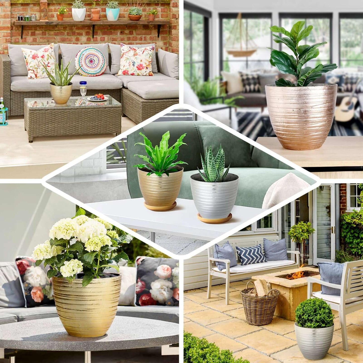 Efavormart 14 inch Large Metallic Gold Round Planter, Statuesque Gilded Flower Pot for Grand Entrances, Luxury Hotels and Glamorous Home Decor