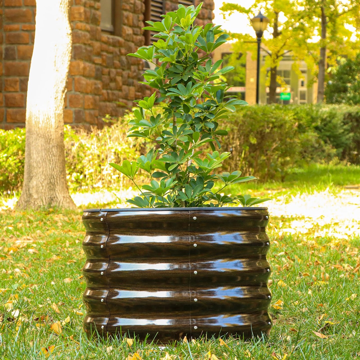 SnugNiture Raised Garden Bed, 2×2×1.5ft Round Galvanized Outdoor Planter Box, 17" Tall Deep Metal Garden Bed Kit for Planting Vegetables, Fruits, Flowers, Brown