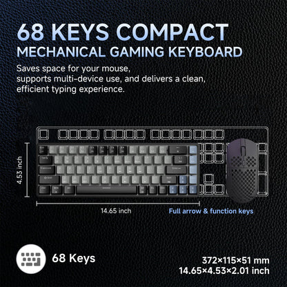 Dierya DK68 Wireless Gaming Keyboard, Triple Mode-Bluetooth/2.4GHz/USB-C Mechanical Keyboard, RGB Backlit, Linear Red Switch for Gaming & Office, Black Grey