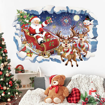 wondever 3D Christmas Wall Stickers Santa Claus and Reindeer Snowman Christmas Window Wall Art Decals for Party Window Xmas Home Party