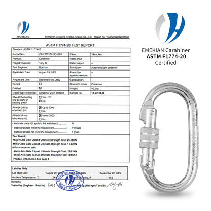 EMEKIAN 4 Pack Oval Indoor Outdoor Climbing Carabiner, Screw Locking Heavy Duty Safety Caribeener Clips, 25 KN (5600 LBS) for Hammock, Rope, Hiking, Camping