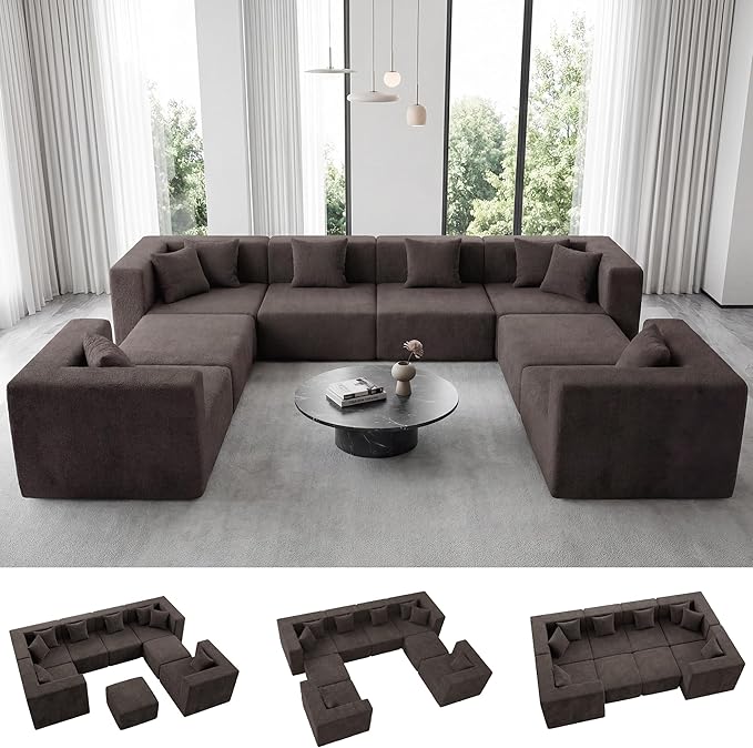 MONVANE Modular Sectional Sofa, Oversized 8 Seat Convertible U Shaped Couch