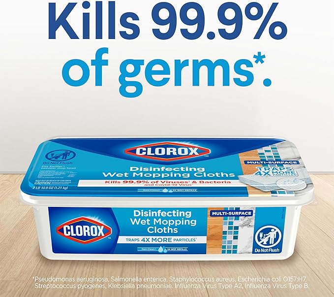 Clorox Disinfecting Wet Mop Pad, Disposable Mop Heads, Rain Clean, 2 Packs