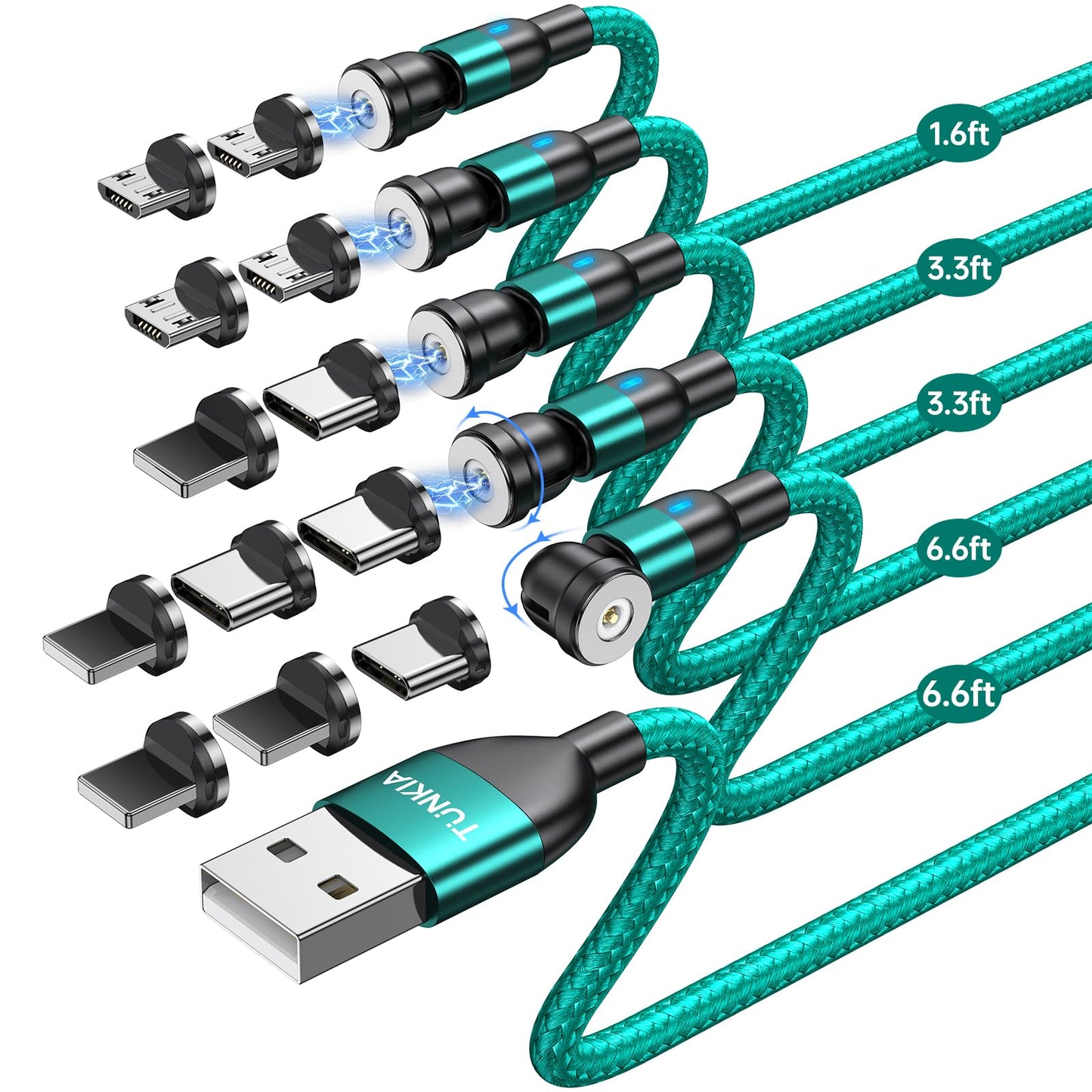 Magnetic Charging Cable (4Pack, 3.3ft/3.3ft/6.6ft/6.6ft)/360°&180° Rotating Magnetic USB C Charging Cable with LED/Magnetic Charger Cable/Magnetic Phone Charger Cord-Nylon Braided for More Devices