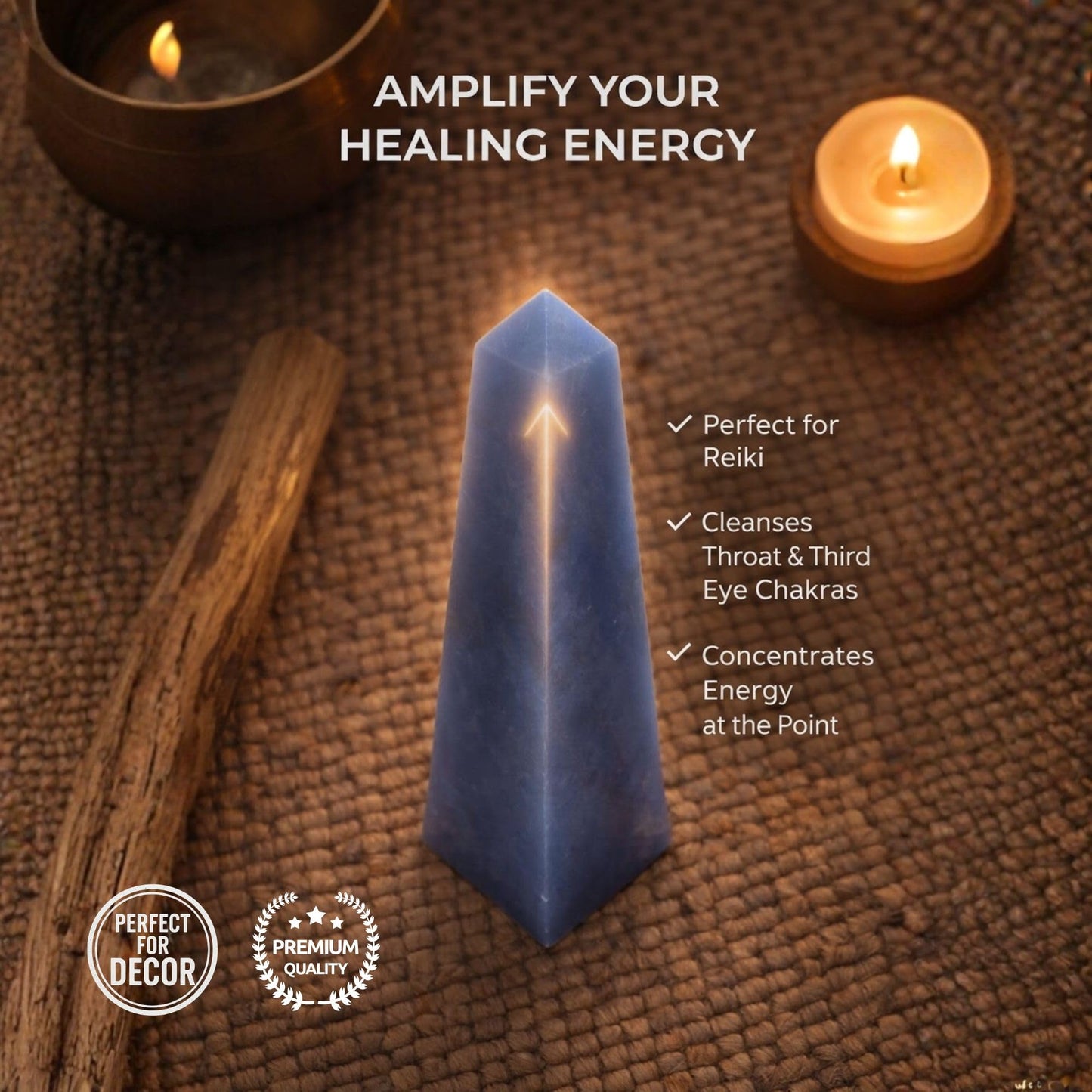 Angelite Crystal Obelisk Tower - Real Crystals for Reiki, Meditation & Throat Chakra Healing - Natural Blue Stone from Peru - Ideal for Calming - Gift for Birthday, Mother's Day (5 to 6 oz)