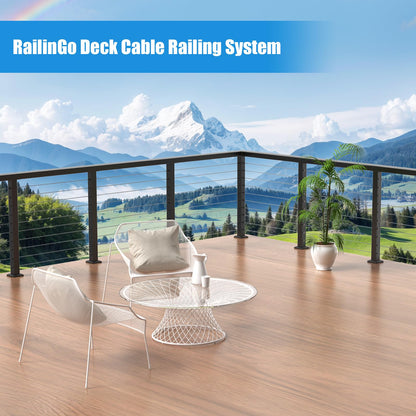 RailinGo 36" Complete Set Cable Railing Post Kits, Swageless Cable Rail System Includes 4Pack 35" Level Drilled Posts, 3Pack 4.5FT Cable Handrail w/Connectors, 1/8" 250FT Wire Rope, Black Wire Railing
