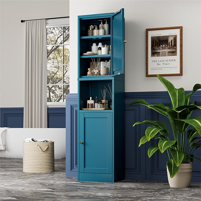 YAUWOH 2-Door Metal Storage Cabinet, Tall Slim Pantry Organizer
