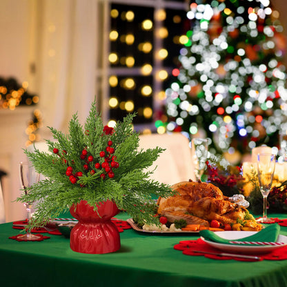 Norfolk Pine Stems 35Pcs & Red Berry Picks 10Pcs, Real Touch Artificial Christmas Greenery for DIY Tree Decor, Christmas Floral Arrangements, Wreaths, Centerpieces - Christmas Flowers Fake Bouquet