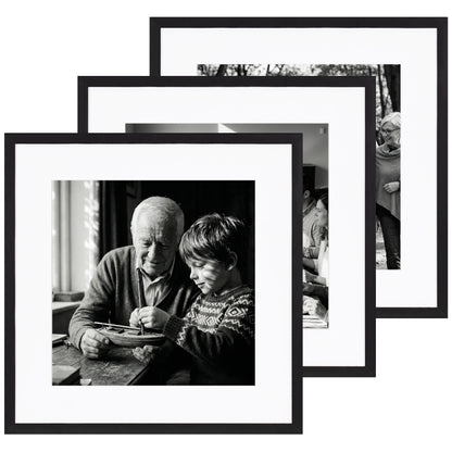 eletecpro Gallery Wall Frame Set of 3, 20x20 Inch Square Black Frames with 16x16 Mat, Scratch-Resistant Finish for Modern Home Decor