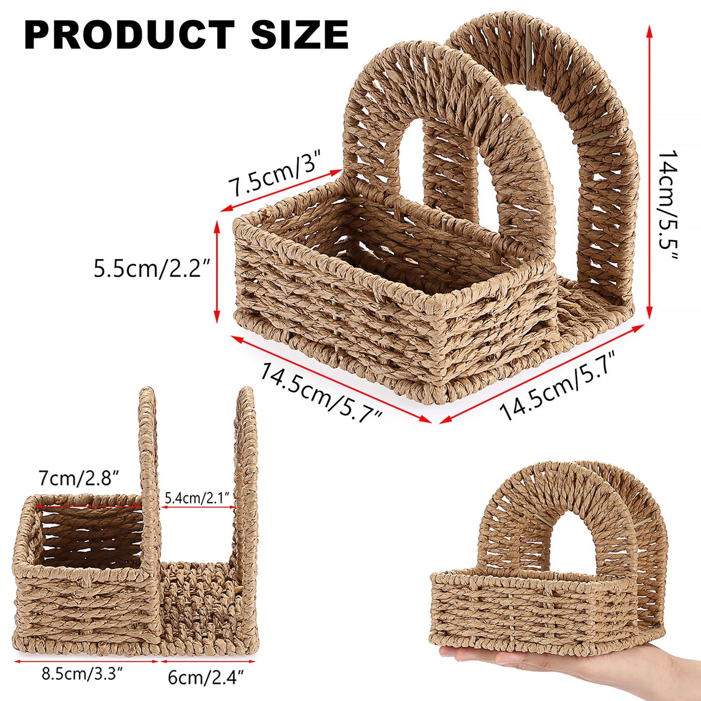 Sumnacon Wicker Napkin Holders with Salt and Pepper Shakers Caddy, Standing Napkin Dispenser with Condiment Tray, Farmhouse Upright Napkin Basket for Kitchen Dining Table Centerpiece (No Shakers)