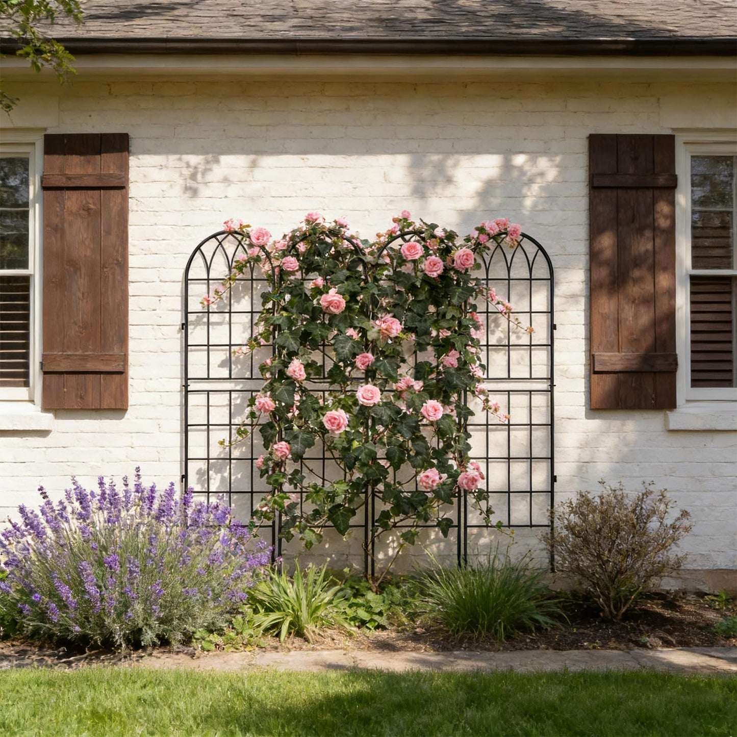 4 Pack Metal Garden Trellis for Climbing Plants, Black Metal Garden Trellis for Vines Plant Rose Vegetable Support,Large Decorative Outdoor Trellis