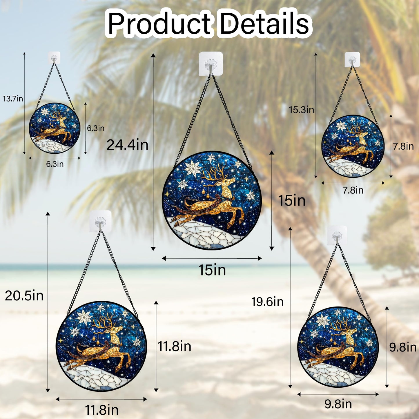 HWRHTR Stained Glass Window Hanging - Reindeer Blue Starry Sky Suncatcher for Doors Home Christmas Decoration Winter Sun Catcher Thanksgiving New Year Birthday Gifts for Women Men Mom Nana 9.8 in