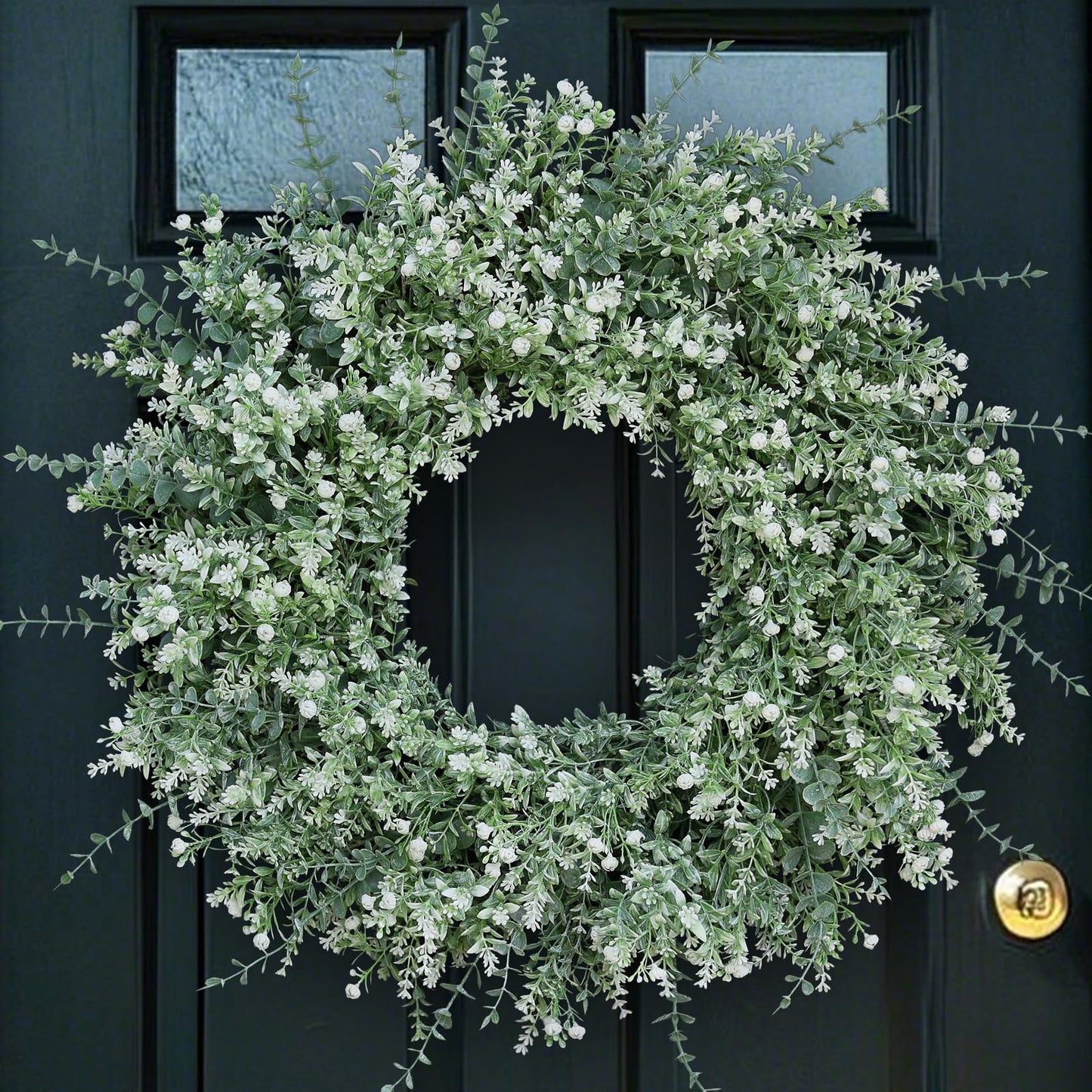 26''Large Artificial Eucalyptus Wreath for Front Door(White-Green)