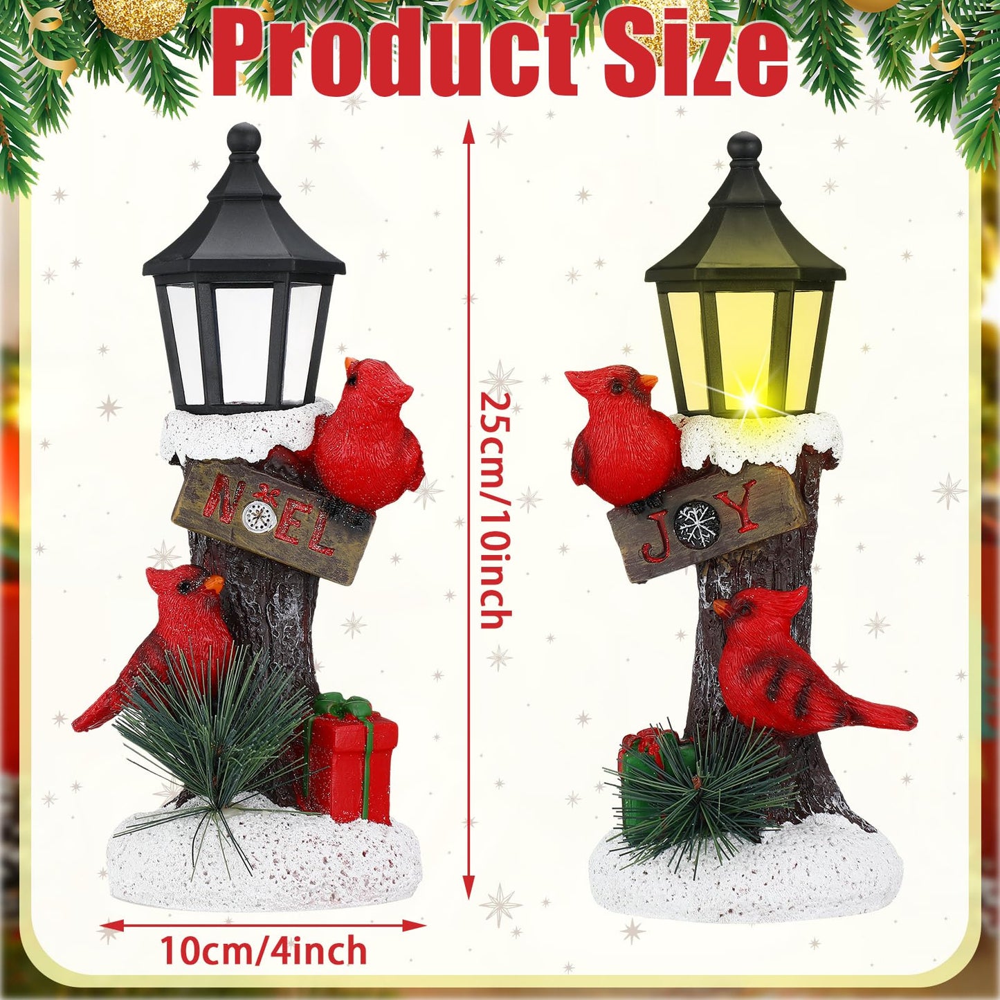 Geetery 2 Pcs Christmas Lighted Lamps with Red Cardinal Figurines Light up Red Cardinal Lantern Lamps for Christmas Table Decoration Centerpieces Xmas Gift Home Office Shelf Mantel Fireplace Decor