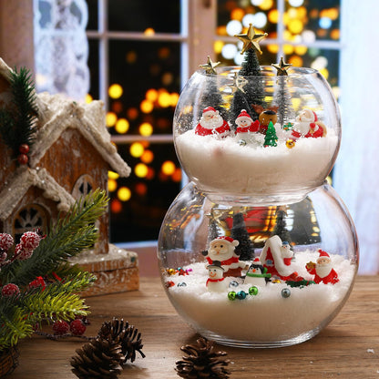 Roowest 96 Pcs Miniature Ornaments for Snow Globe Kit DIY Christmas Village Decoration Christmas Figurines Mini Ornaments with Snowman Reindeer Santa Claus Snowflake(Green Sliver Black)