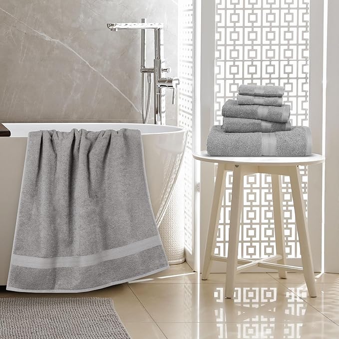 Amazon Basics 6-Piece Fade-Resistant 100% Cotton Towel Set