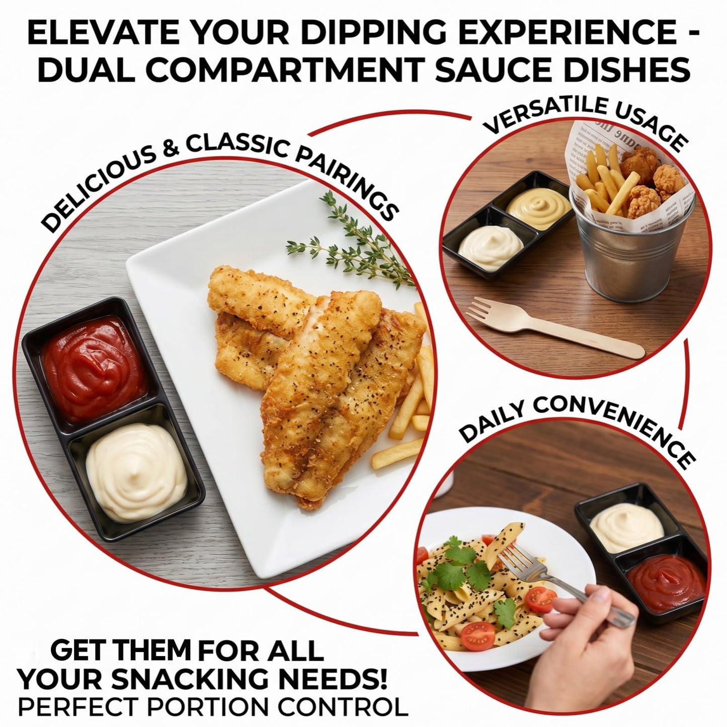 Jowgut 12 Pieces Dual Dipping Sauce Bowls, Melamine Soy Sauce Dish with 2 Compartments, Divided Fondue Plate Appetizer Plate for Restaurant Kitchen Parties Condiments Sauce Ketchup Dishwasher Safe