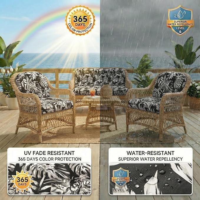 1 MIDDLE ONE Wicker Chair Cushions 3 Pieces Set