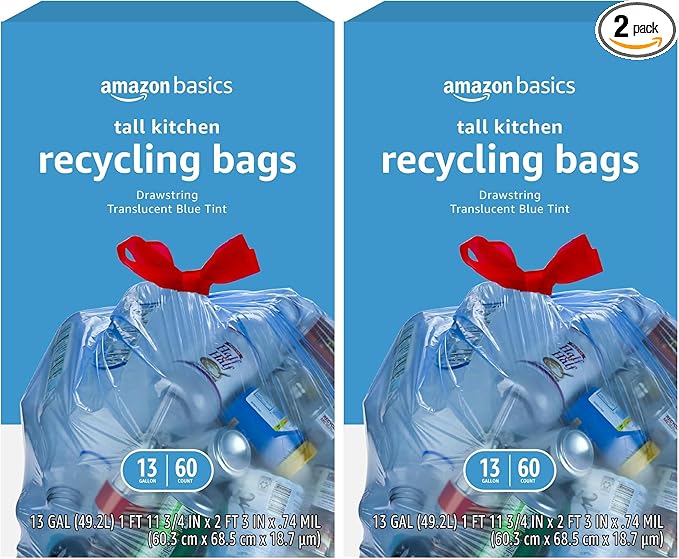 Amazon Basics Blue Recycling Trash Bags, 13 Gallon