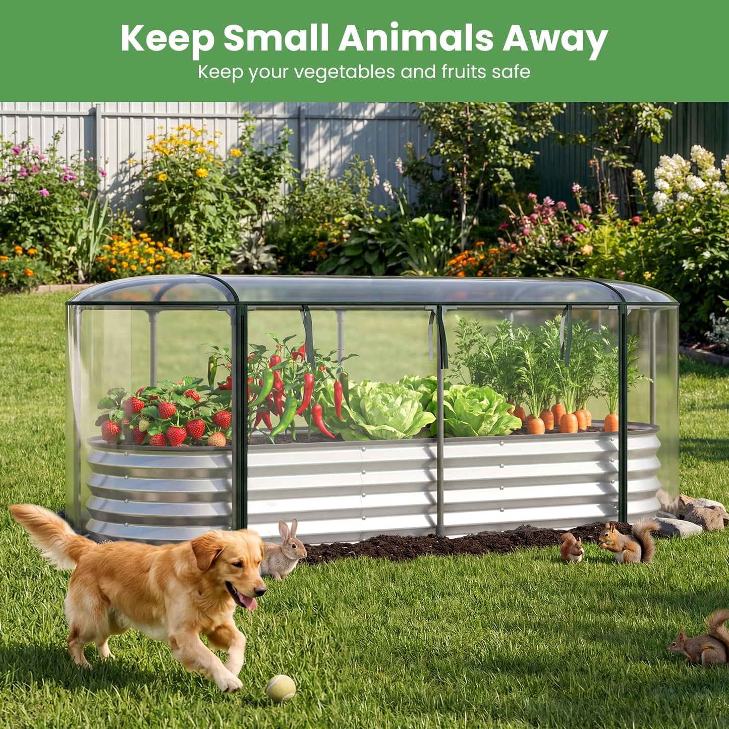 Giantex Raised Garden Bed w/Greenhouse Cover, Outdoor Oval Metal Steel Planter Box w/Roll-up Window, Clear PVC Mini Greenhouse for Vegetables Flowers Herbs Outdoor Patio Gardening, 6x2x1 FT (Silver)