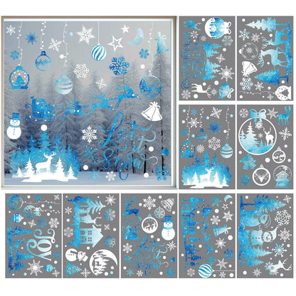 Cinrobiye 172Pcs Christmas Snowflake Window Clings Winter Wonderland Decal Stickers Let it Snow Reindeer Snowman Window Seasons Decals for Elk Snowball Holiday Home Kitchen Living Room,9 Sheets