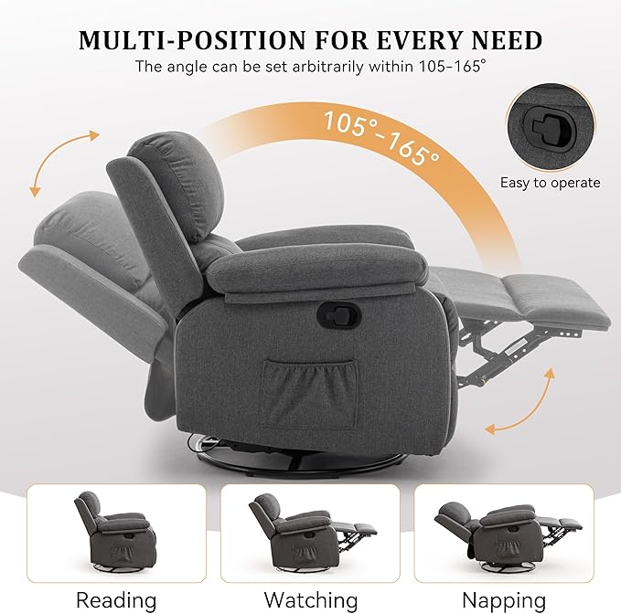 Korser Recliner Chair, 360 Swivel Rocker Chair