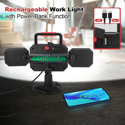 SYLSTAR Rechargeable Work Light, 25W 2700LM COB LED Magnetic Light with USB Power Bank Function, Rotatable Portable Flood for Construction Site, Garage, Workshop, Car Repairing, Black, (ST2700)