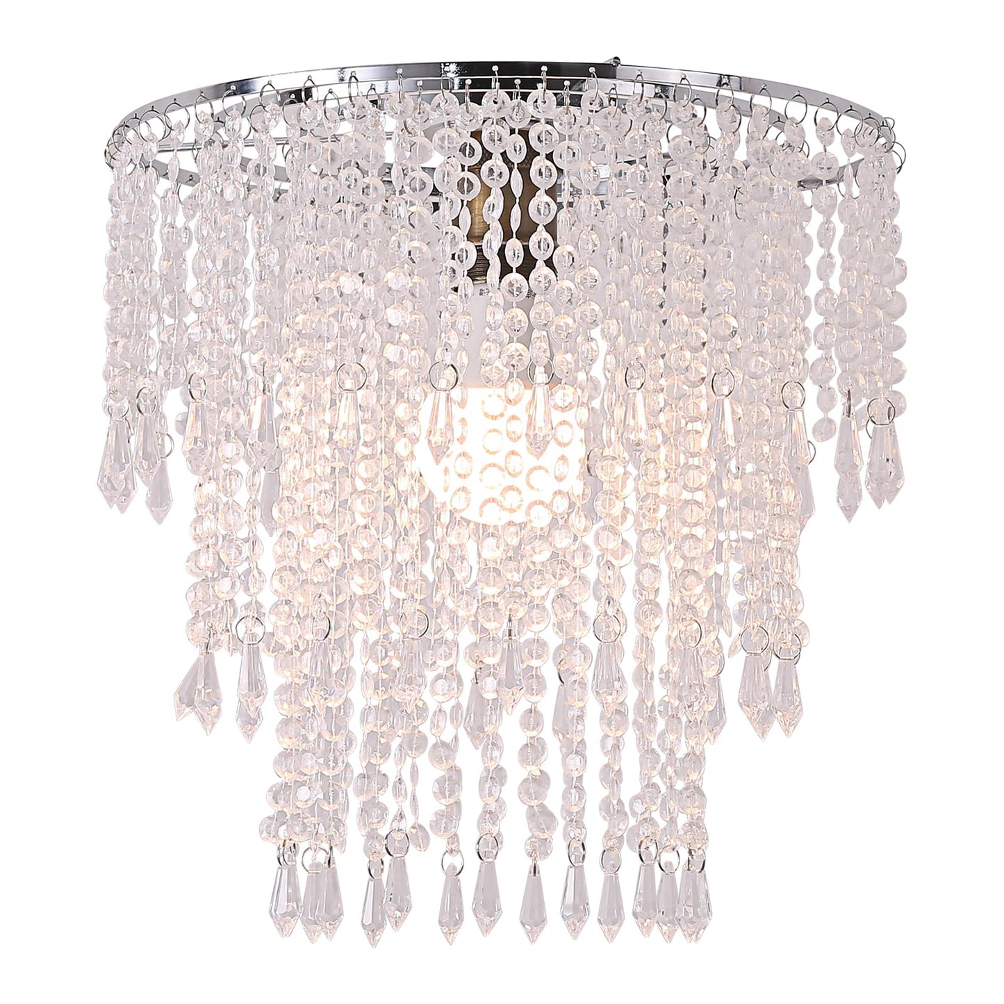 SEEYUAN Acrylic Chandelier Shade Modern Ceiling Light Shade Beaded Pendant Lampshade with Acrylic Beads and Chrome Frame Diameter 11.81 inches