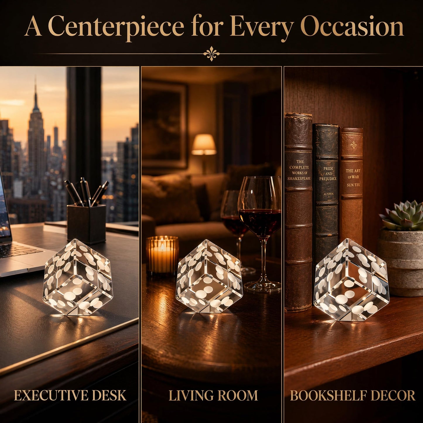 2-Inch Crystal Glass Dice Paperweight