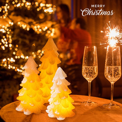HN HAIINAA White Glittering Christmas Tree Shaped Flameless Candles with Timer, Real Wax Flickering Battery Operated LED Candles for Christmas Home Party Decoration Set of 3