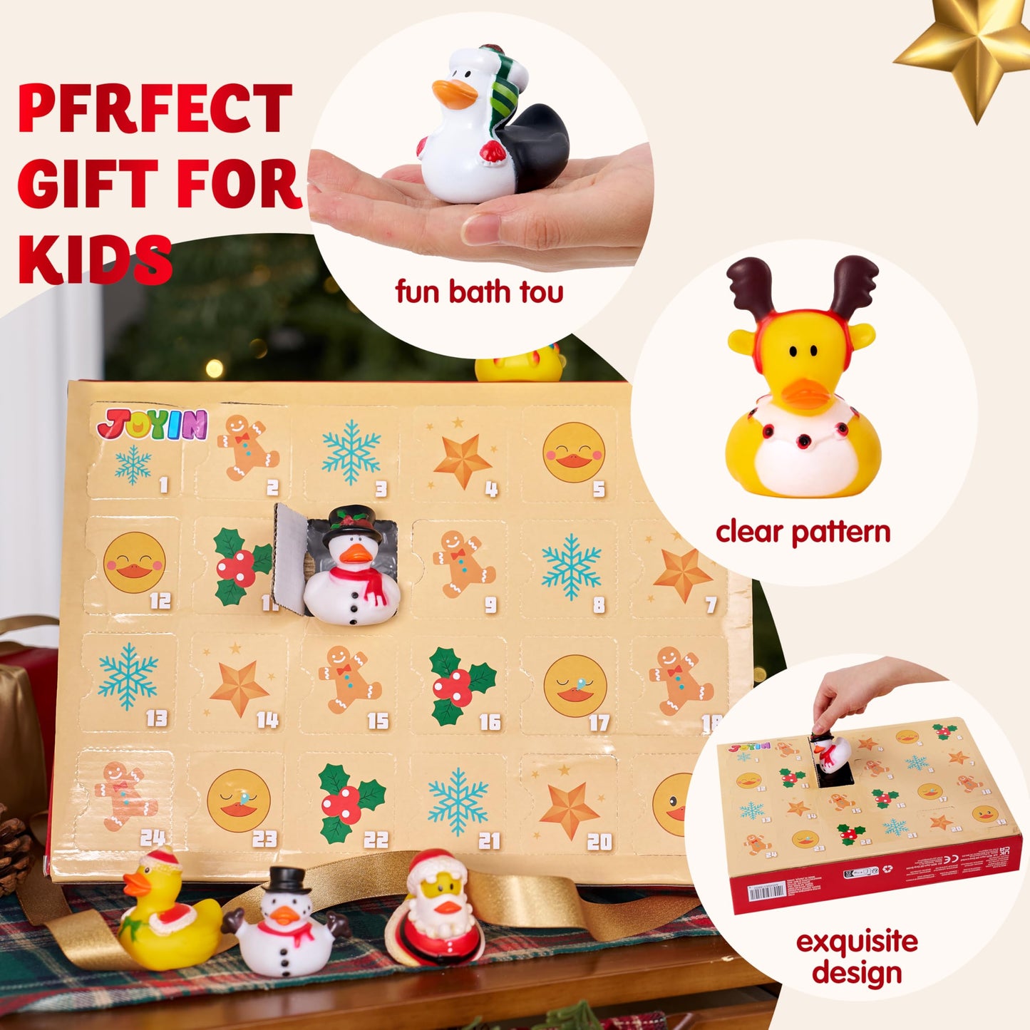 JOYIN 2025 Christmas Advent Calendar Ducks, 24 Days Christmas Countdown Calendar Rubber Ducks, Rubber Ducky Bath Toys for Boys Girls Kids, Xmas Party Favor Fun Gifts