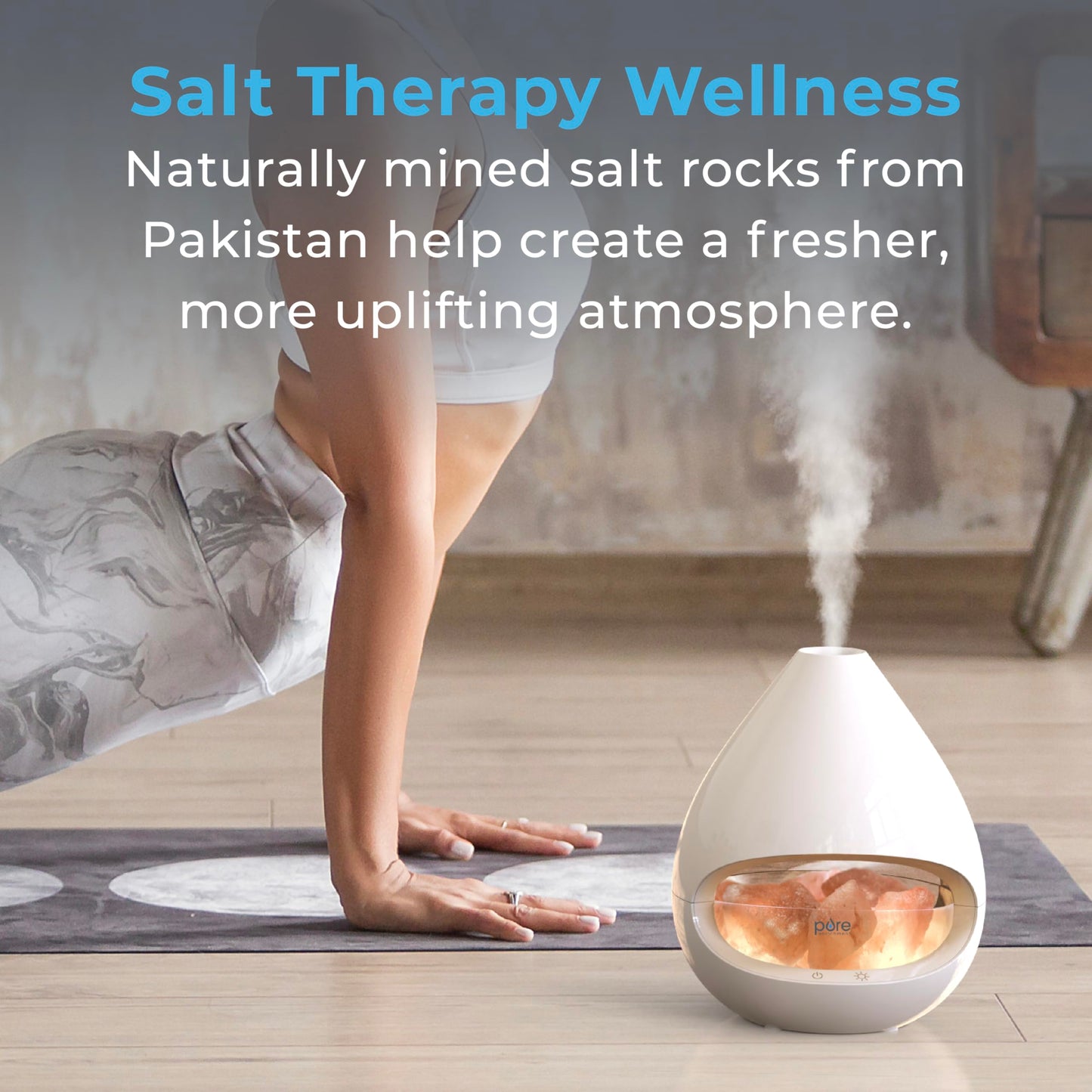 Pure Enrichment PureGlow Crystal - 2-in-1 Himalayan Salt Lamp & Ultrasonic Essential Oil Diffuser, Original Salt Therapy Lamp, 100% Pure Himalayan Salt, Ambient Glow, 160 mL 16-Hour Tank (White)